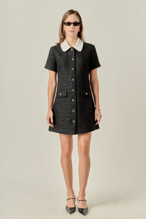 ENGLISH FACTORY - Collar Pointed Tweed Mini Dress - DRESSES available at Objectrare