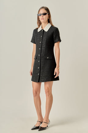 ENGLISH FACTORY - Collar Pointed Tweed Mini Dress - DRESSES available at Objectrare