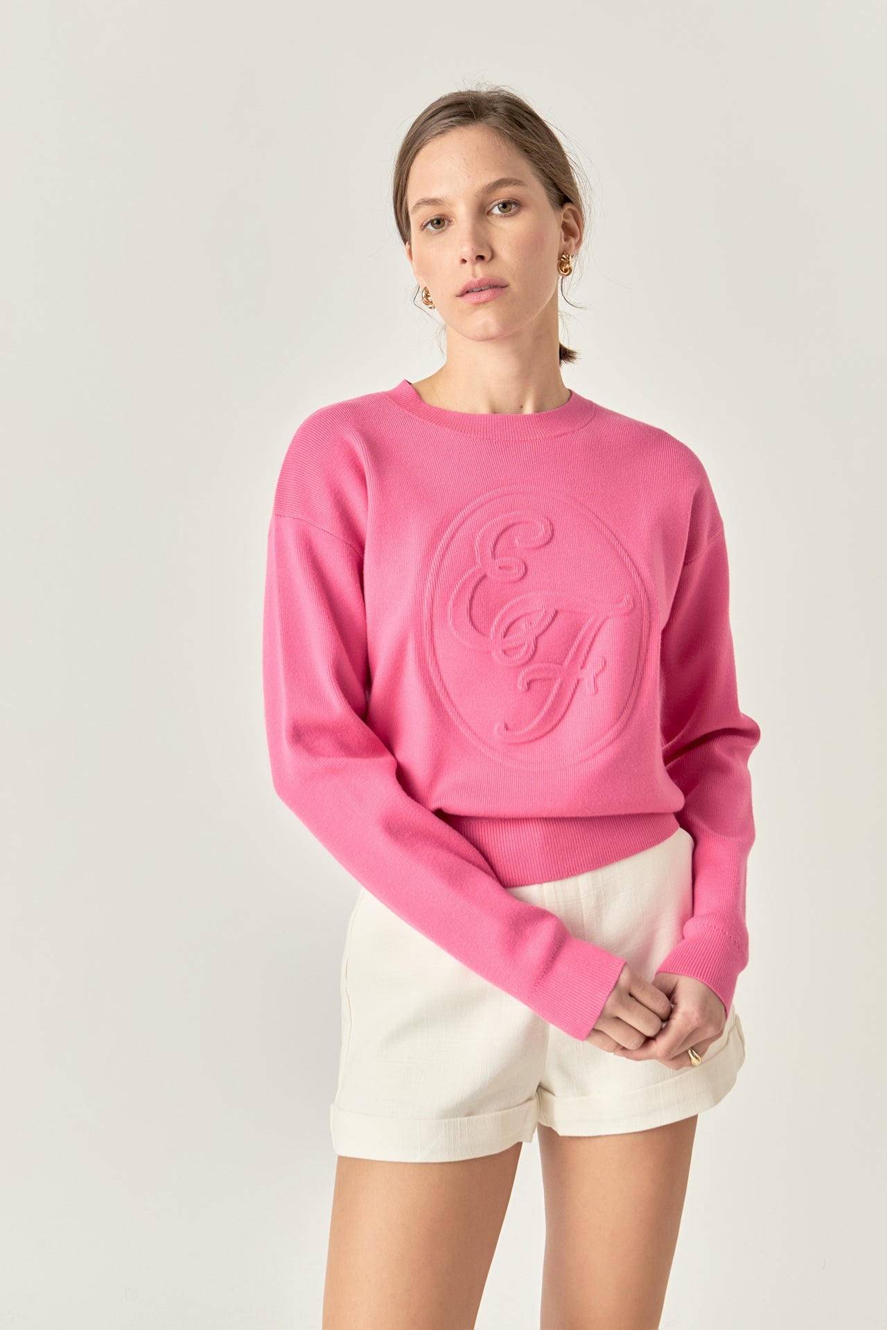 ENGLISH FACTORY - Embo Logo Knit Sweater - TOPS available at Objectrare
