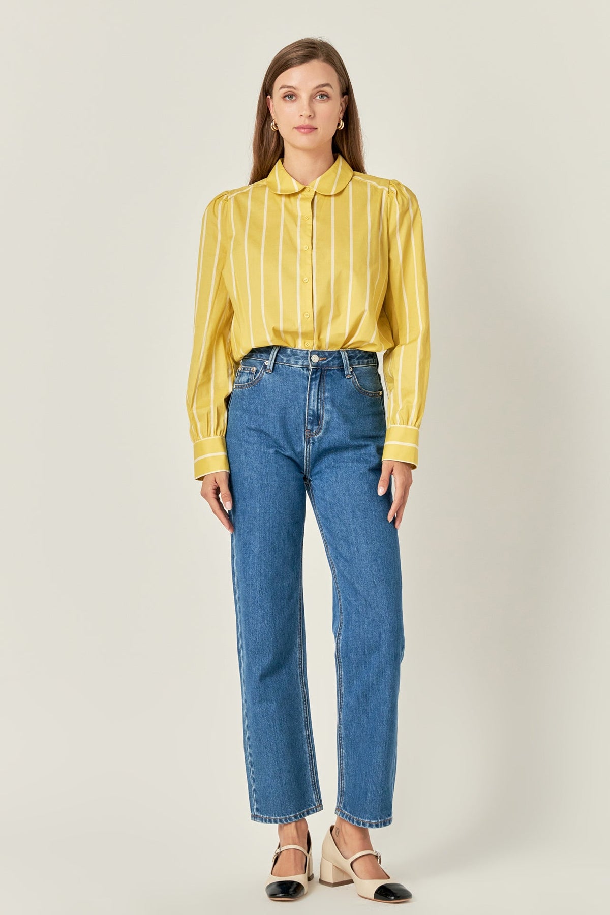 ENGLISH FACTORY - Round Collar Stripe Shirt - TOPS available at Objectrare