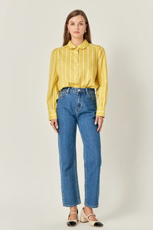 ENGLISH FACTORY - Round Collar Stripe Shirt - TOPS available at Objectrare