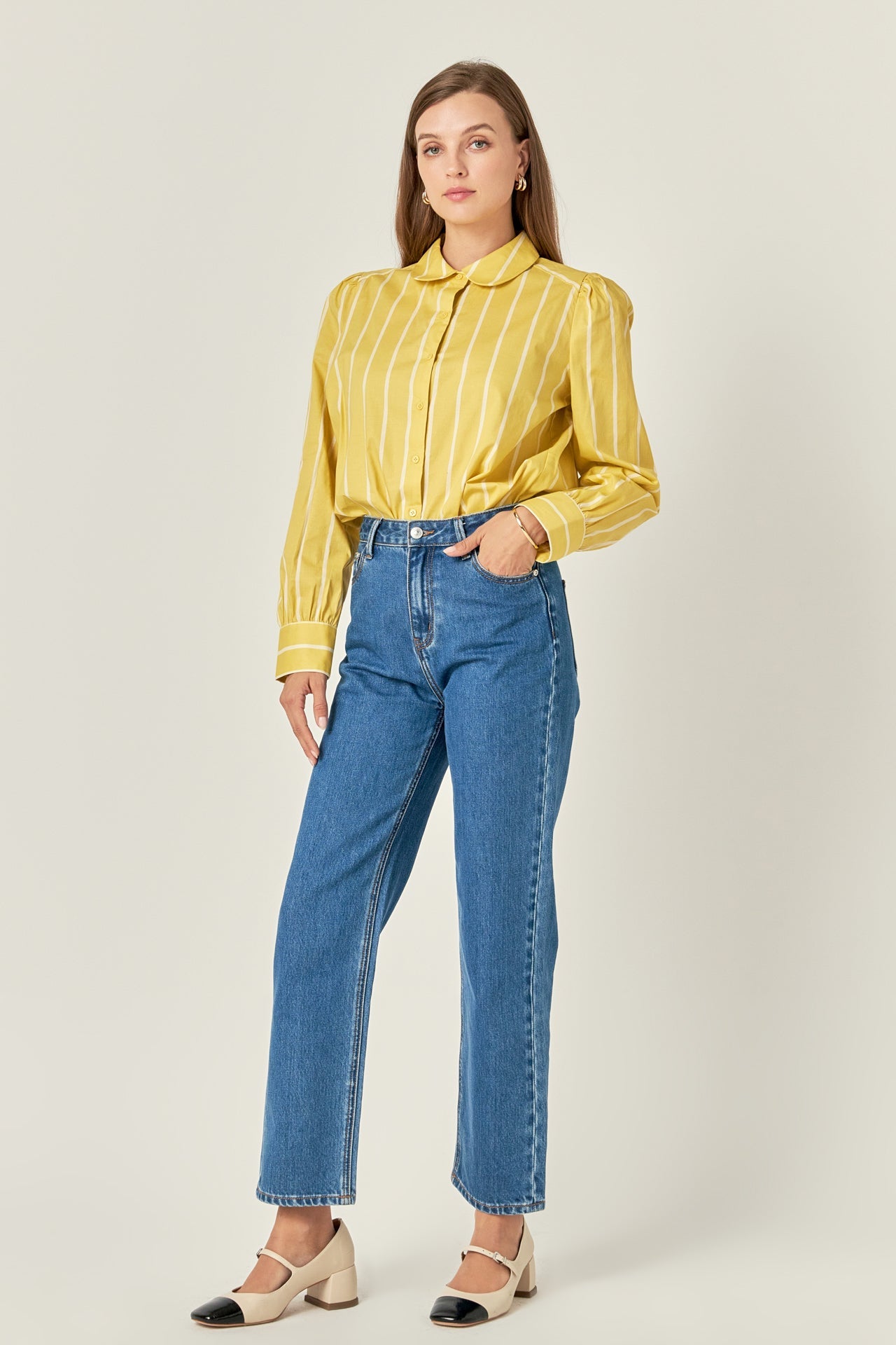 ENGLISH FACTORY - Round Collar Stripe Shirt - TOPS available at Objectrare