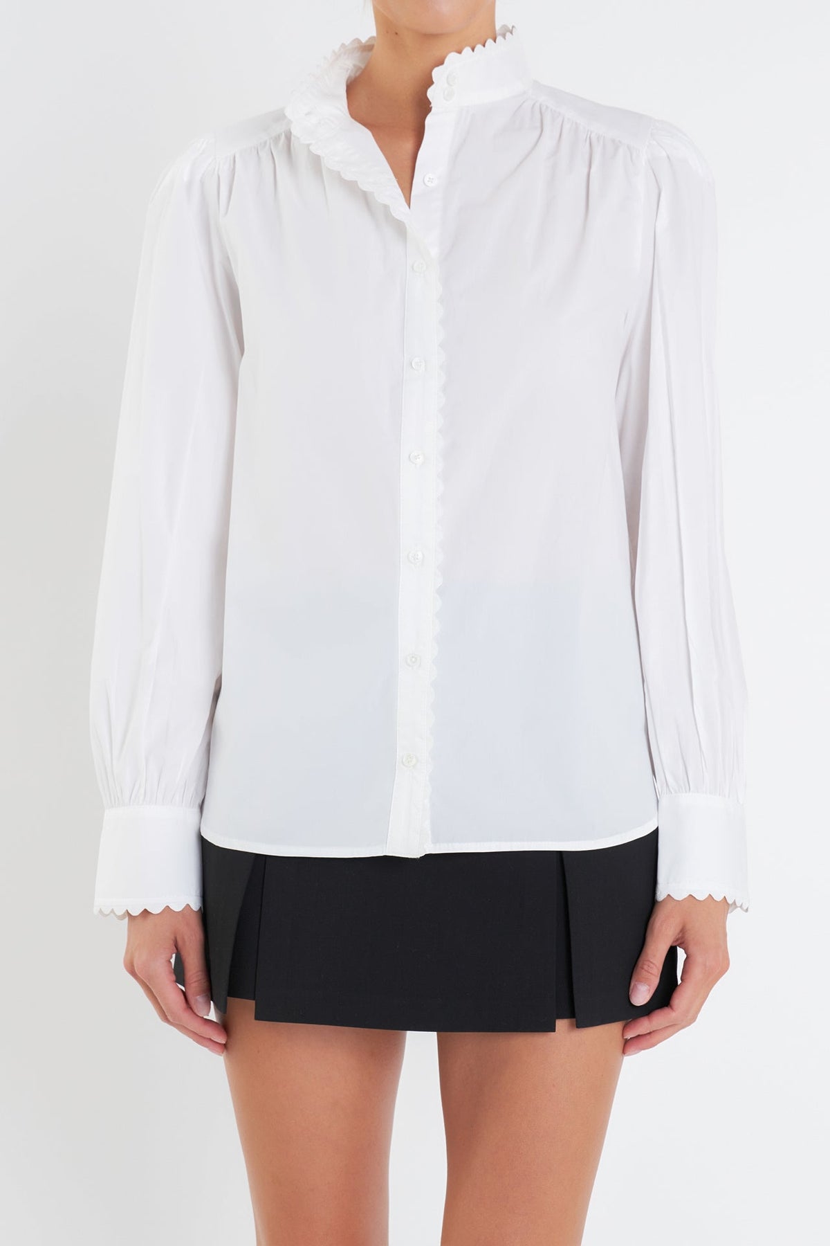 ENGLISH FACTORY - Scallop Trimmed Shirit Blouse - SHIRTS & BLOUSES available at Objectrare