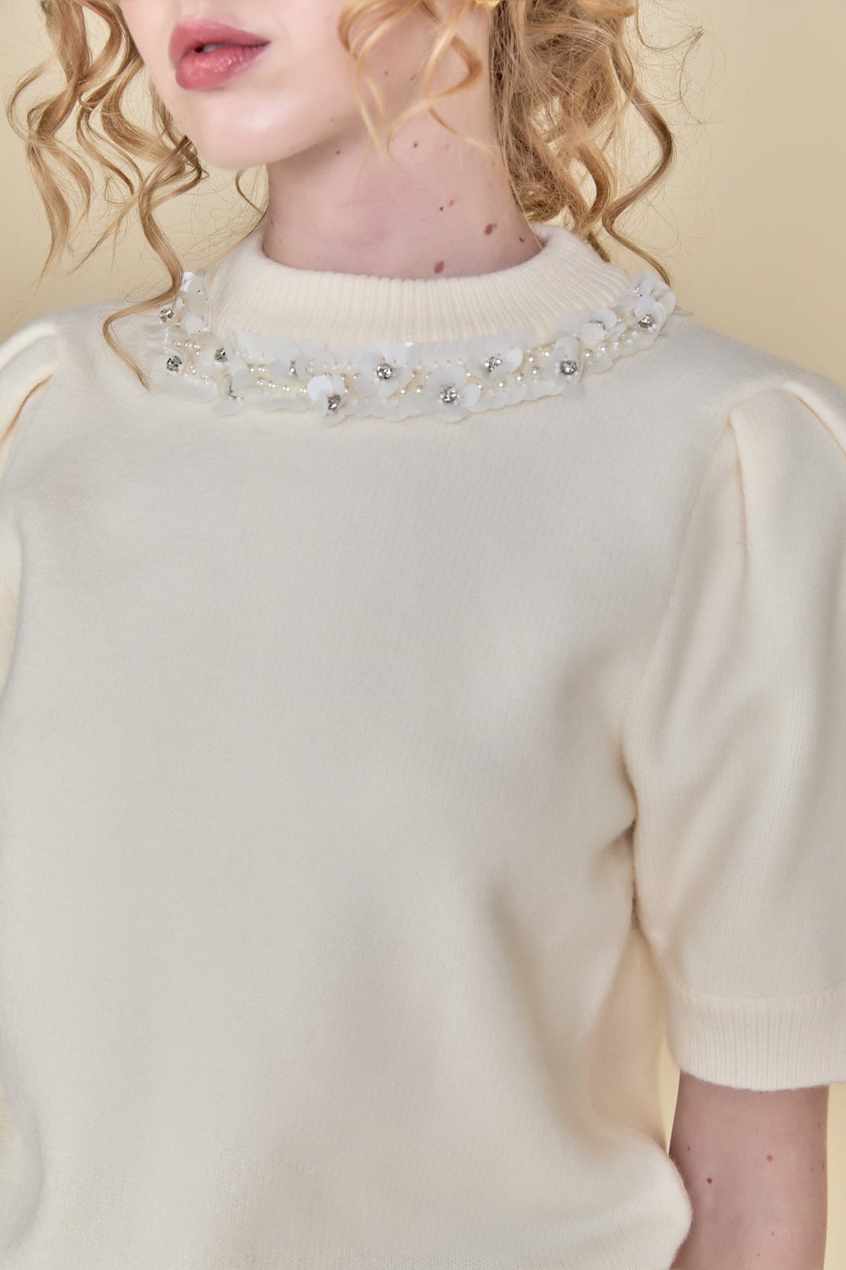 ENGLISH FACTORY - English Factory - Embellishment Puff Sleeve Knit - TOPS available at Objectrare