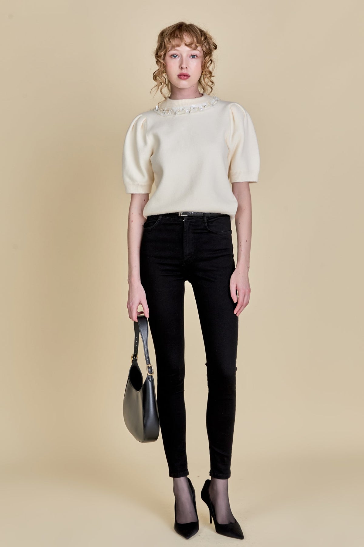 Embellishment Puff Sleeve Knit