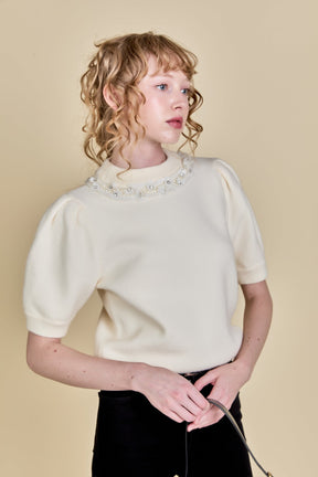 ENGLISH FACTORY - English Factory - Embellishment Puff Sleeve Knit - TOPS available at Objectrare