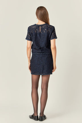 ENGLISH FACTORY - Lace Sequin Short Sleeve Top - TOPS available at Objectrare