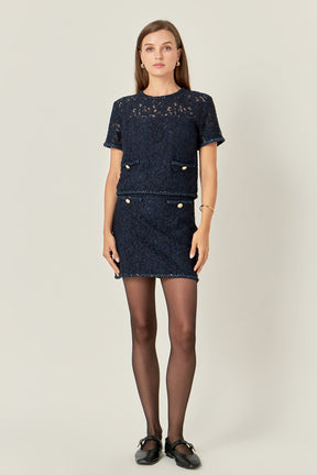 ENGLISH FACTORY - Lace Sequin Mini - SKIRTS available at Objectrare