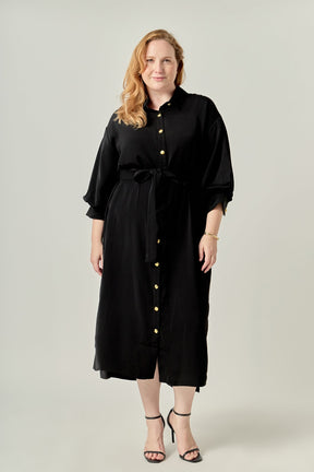 ENGLISH FACTORY - Gold Button Belted Shirt Dress - DRESSES available at Objectrare