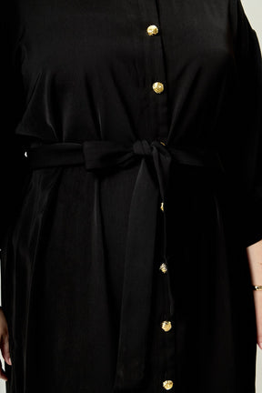 ENGLISH FACTORY - Gold Button Belted Shirt Dress - DRESSES available at Objectrare