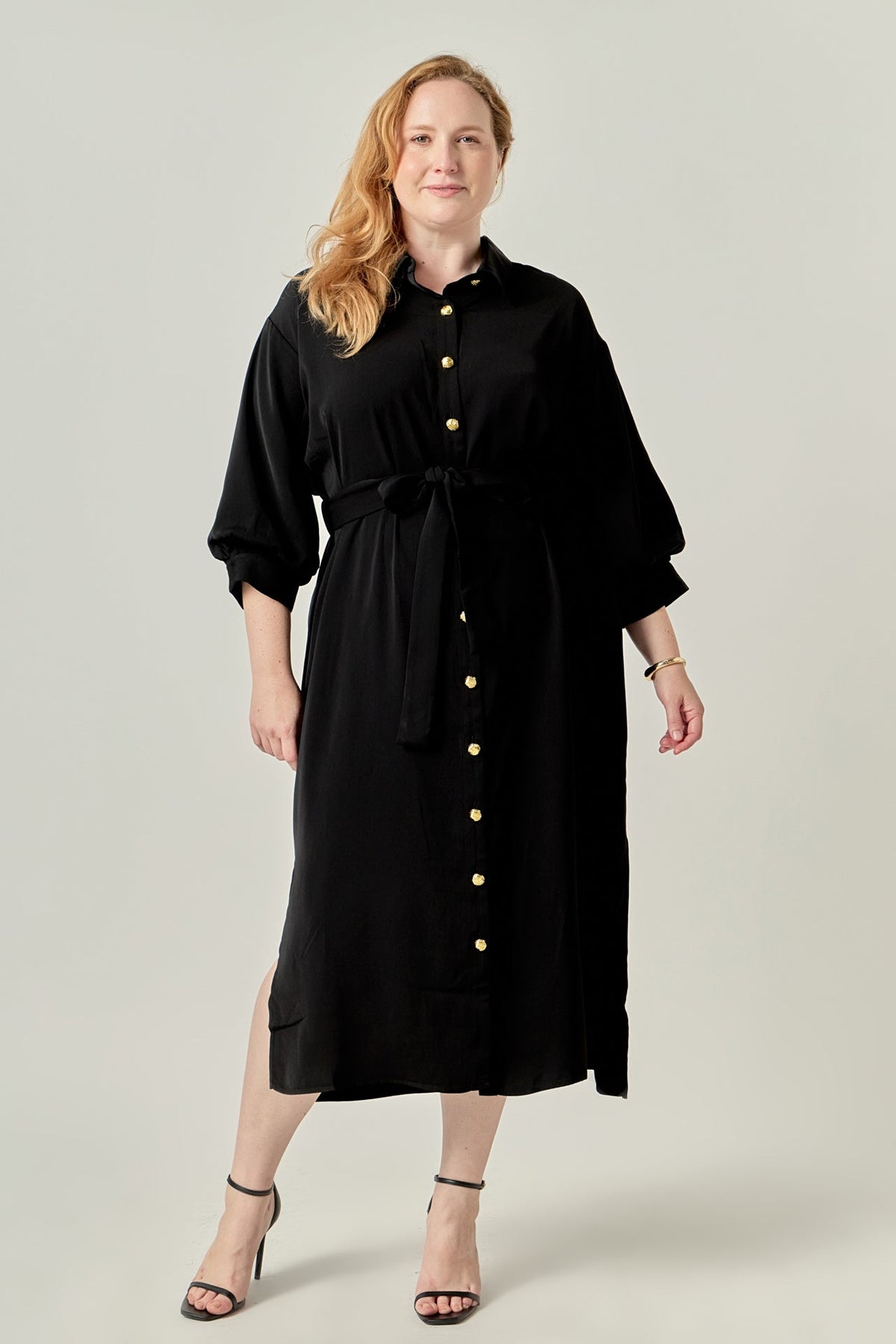 ENGLISH FACTORY - Gold Button Belted Shirt Dress - DRESSES available at Objectrare