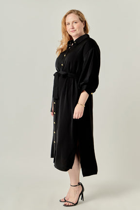 ENGLISH FACTORY - Gold Button Belted Shirt Dress - DRESSES available at Objectrare