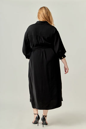 ENGLISH FACTORY - Gold Button Belted Shirt Dress - DRESSES available at Objectrare