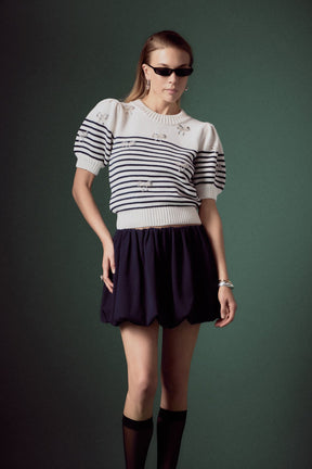 ENGLISH FACTORY - Bow Detailed Stripe Knit - TOPS available at Objectrare