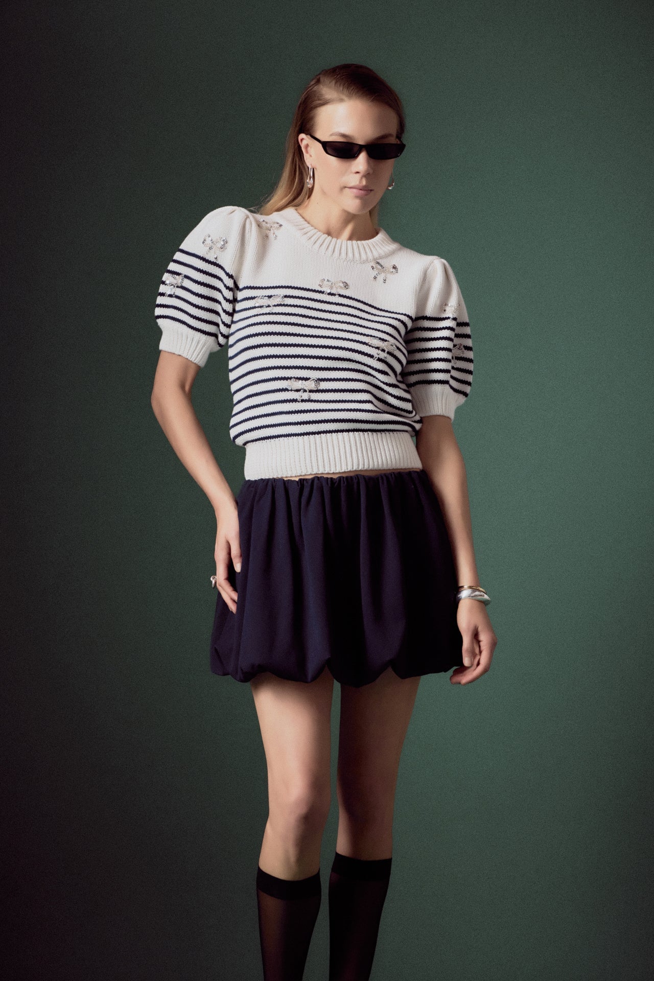 ENGLISH FACTORY - English Factory - Bow Detailed Stripe Knit - TOPS available at Objectrare