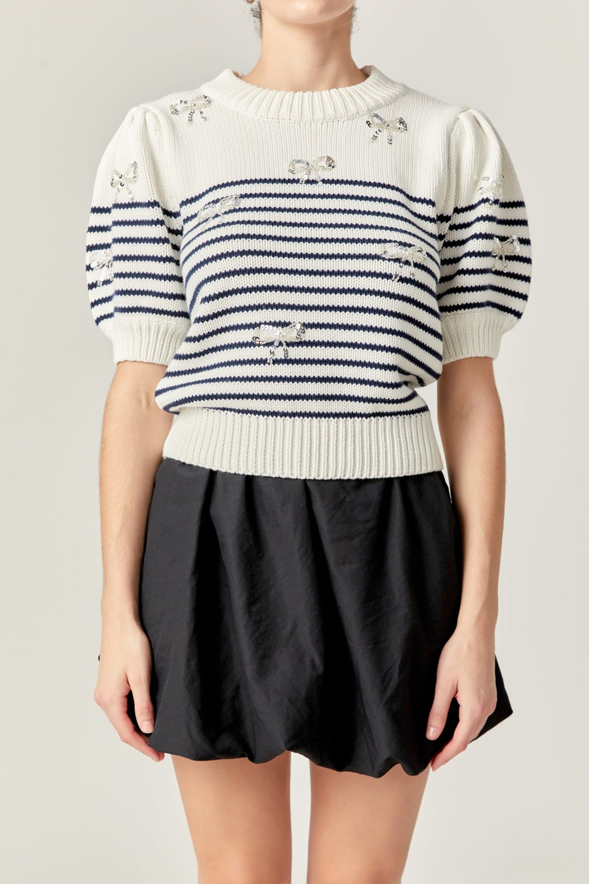 ENGLISH FACTORY - Bow Detailed Stripe Knit - TOPS available at Objectrare