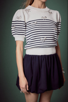 ENGLISH FACTORY - Bow Detailed Stripe Knit - TOPS available at Objectrare