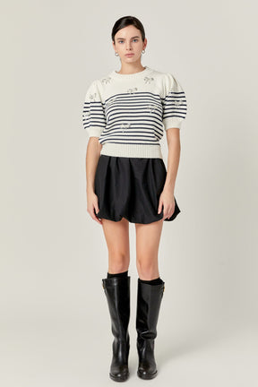 ENGLISH FACTORY - Bow Detailed Stripe Knit - TOPS available at Objectrare