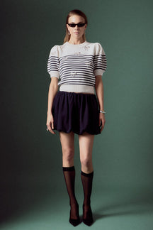 ENGLISH FACTORY - Bow Detailed Stripe Knit - TOPS available at Objectrare