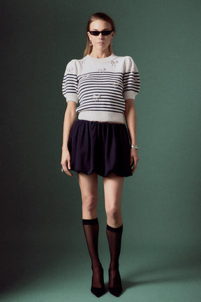 ENGLISH FACTORY - Bow Detailed Stripe Knit - TOPS available at Objectrare