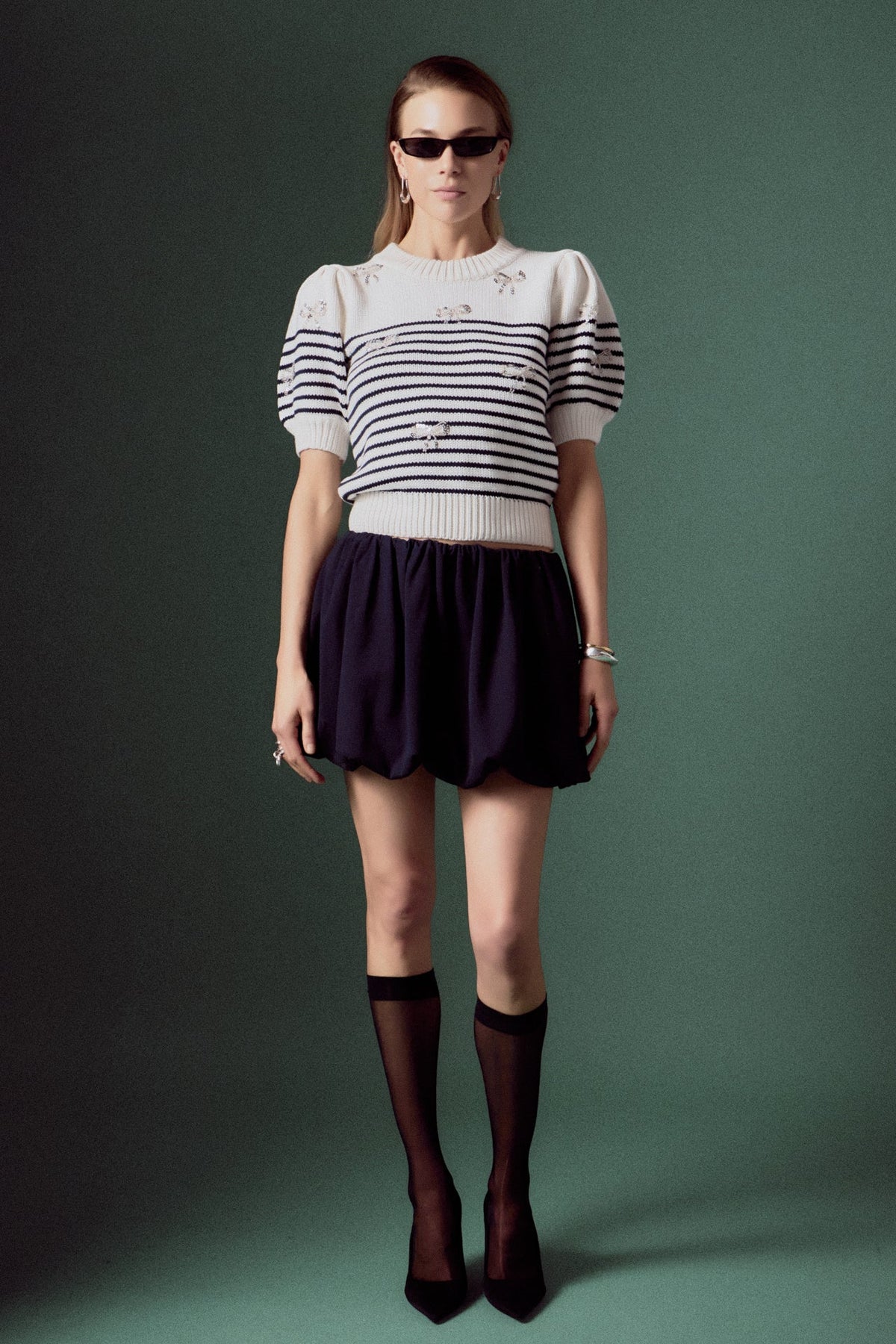 ENGLISH FACTORY - English Factory - Bow Detailed Stripe Knit - TOPS available at Objectrare