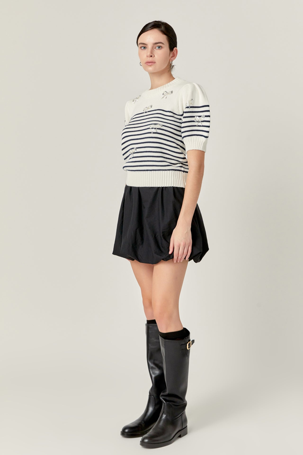 ENGLISH FACTORY - Bow Detailed Stripe Knit - TOPS available at Objectrare