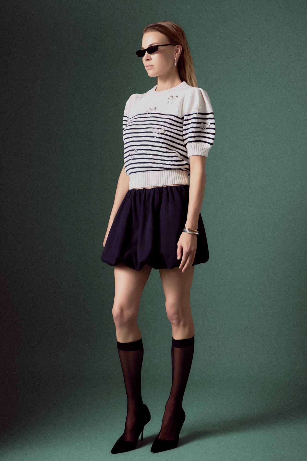 ENGLISH FACTORY - Bow Detailed Stripe Knit - TOPS available at Objectrare