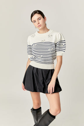 ENGLISH FACTORY - Bow Detailed Stripe Knit - TOPS available at Objectrare