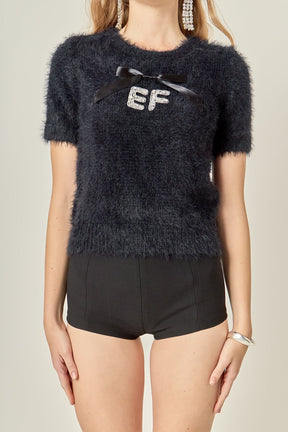 ENGLISH FACTORY - Rhinestone EF Logo Knit - TOPS available at Objectrare