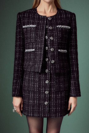 ENGLISH FACTORY - Black and White Tweed Jacket - JACKETS available at Objectrare