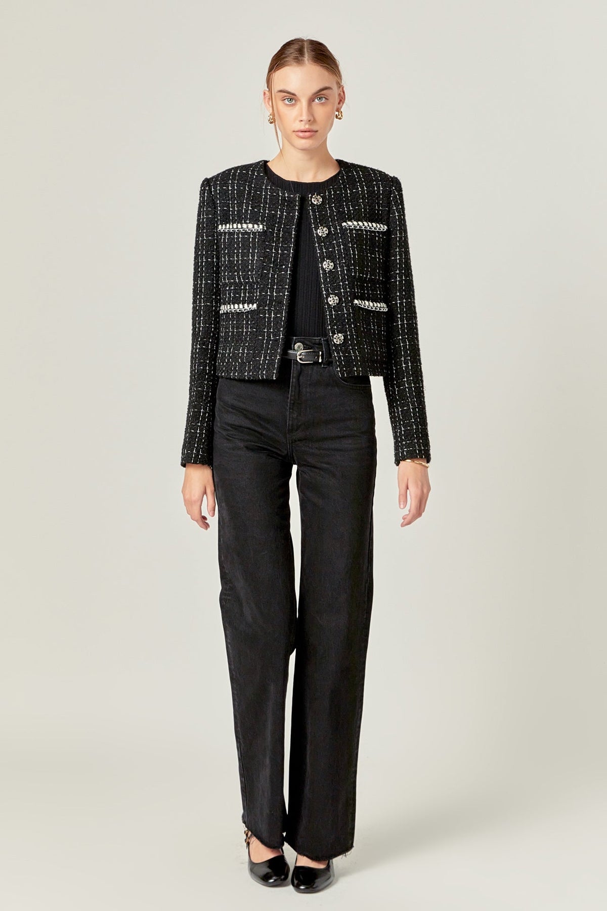 ENGLISH FACTORY - Black and White Tweed Jacket - JACKETS available at Objectrare