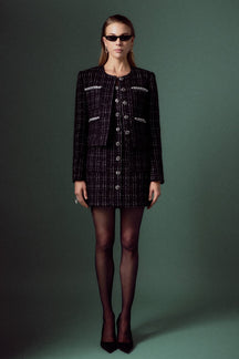 ENGLISH FACTORY - Black and White Tweed Jacket - JACKETS available at Objectrare