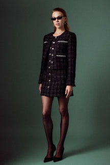 ENGLISH FACTORY - Black and White Tweed Jacket - JACKETS available at Objectrare