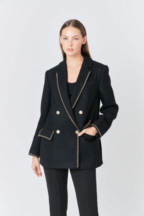 ENDLESS ROSE - Chain Detail Tweed Jacket - JACKETS available at Objectrare