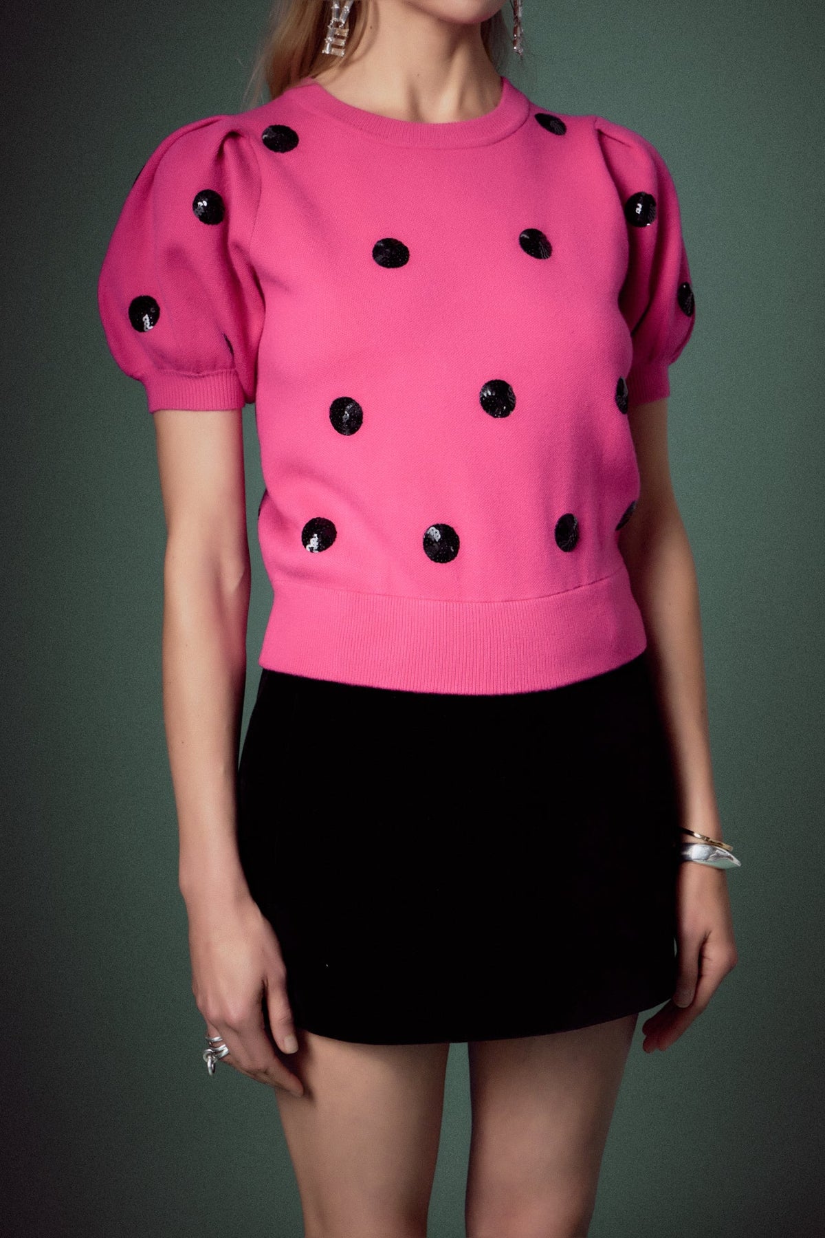 ENGLISH FACTORY - Sequin Dot Black Sweater - SWEATERS & KNITS available at Objectrare