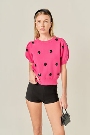 ENGLISH FACTORY - Sequin Dot Black Sweater - SWEATERS & KNITS available at Objectrare