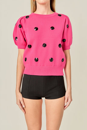 ENGLISH FACTORY - Sequin Dot Black Sweater - SWEATERS & KNITS available at Objectrare