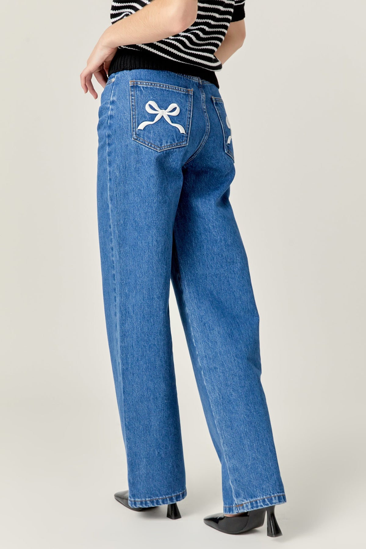 ENGLISH FACTORY - Embroidered Bow Denim - PANTS available at Objectrare