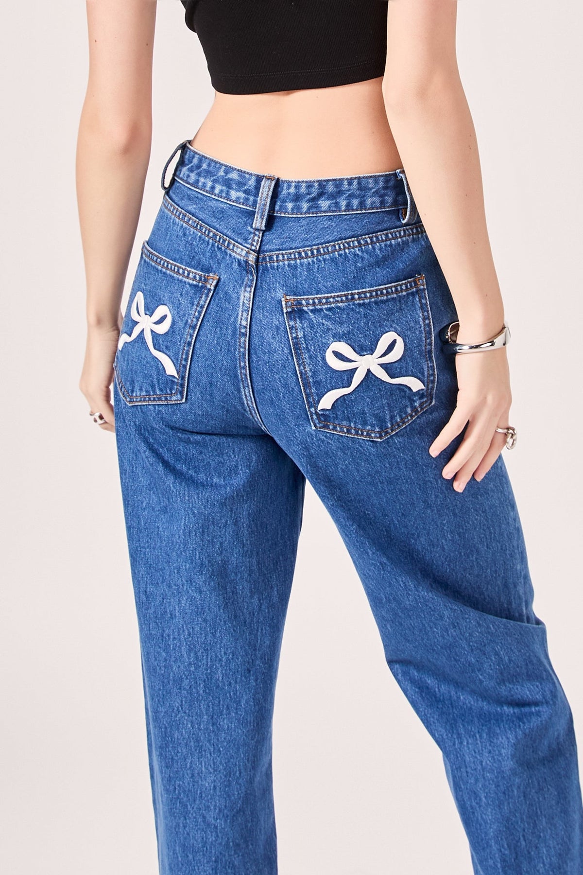 ENGLISH FACTORY - Embroidered Bow Denim - PANTS available at Objectrare