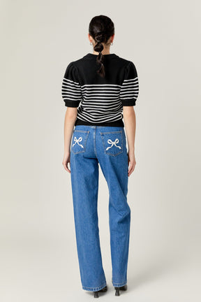 ENGLISH FACTORY - English Factory - Embroidered Bow Denim - PANTS available at Objectrare