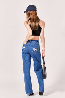 ENGLISH FACTORY - Embroidered Bow Denim - PANTS available at Objectrare