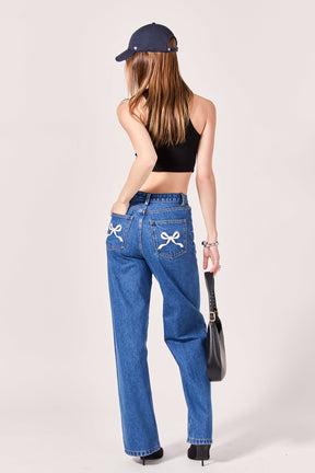 ENGLISH FACTORY - Embroidered Bow Denim - PANTS available at Objectrare