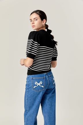 ENGLISH FACTORY - English Factory - Embroidered Bow Denim - PANTS available at Objectrare