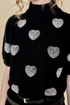 ENGLISH FACTORY - Beaded Heart Puff Sleeve Knit - TOPS available at Objectrare