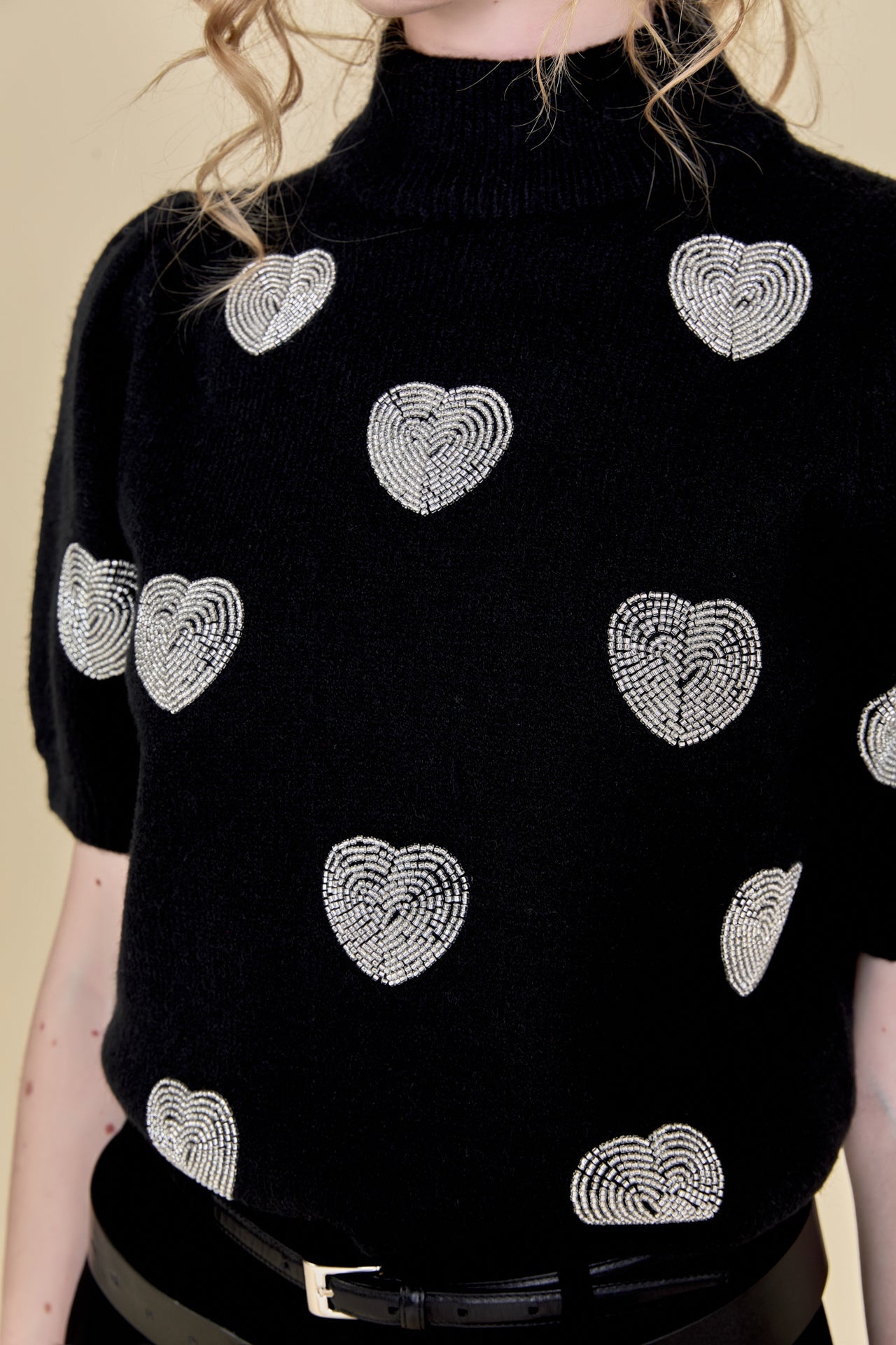 ENGLISH FACTORY - English Factory - Beaded Heart Puff Sleeve Knit - TOPS available at Objectrare