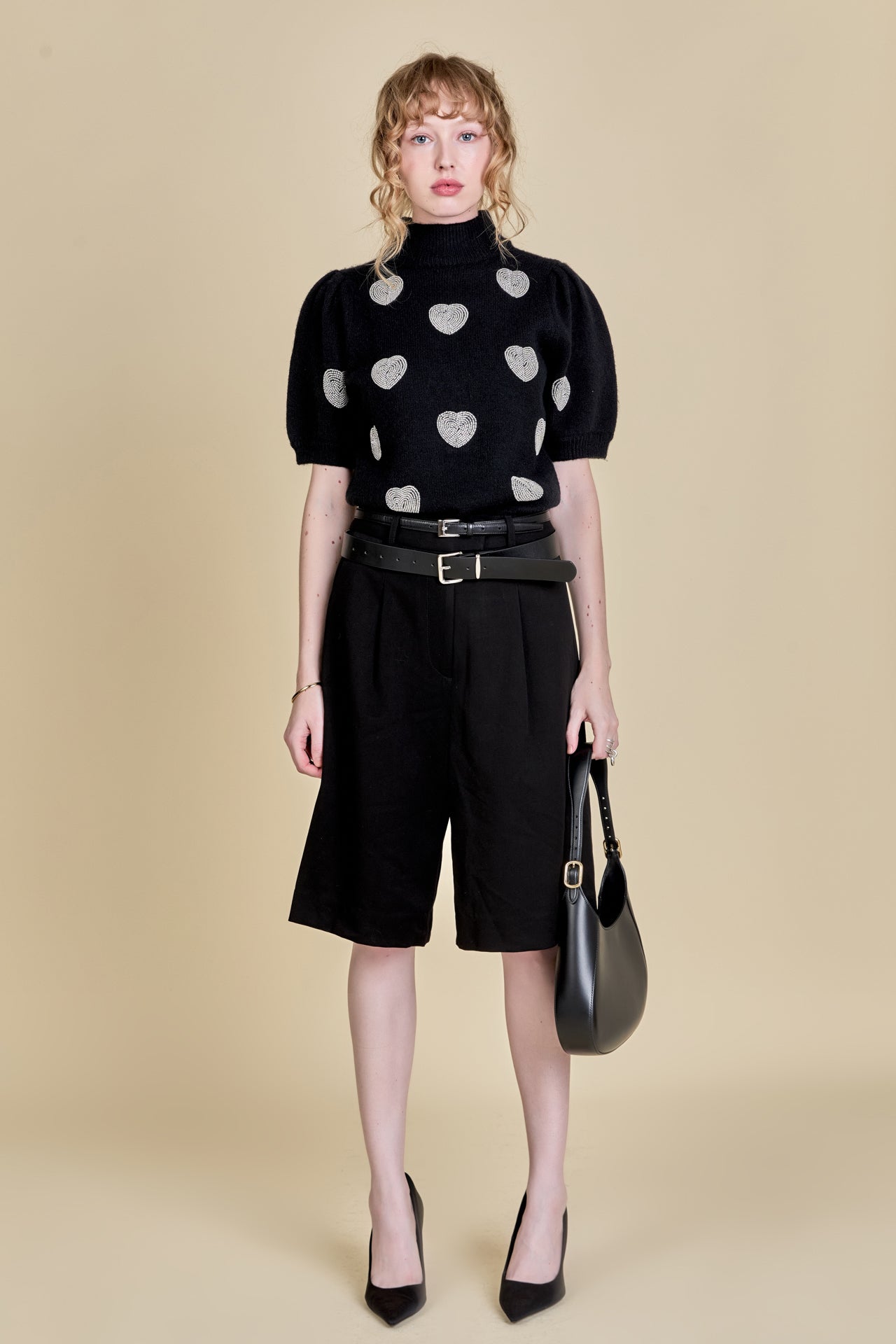 ENGLISH FACTORY - Beaded Heart Puff Sleeve Knit - TOPS available at Objectrare