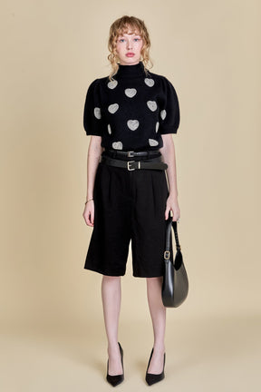 ENGLISH FACTORY - Beaded Heart Puff Sleeve Knit - TOPS available at Objectrare