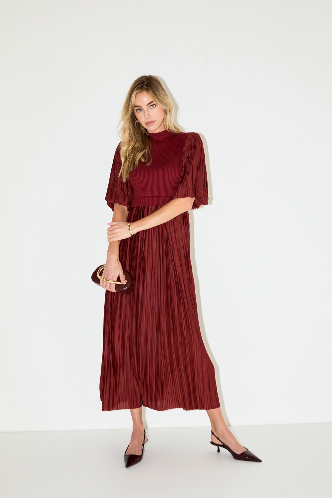 Pleated Mix Media Maxi Dress