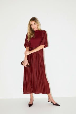 Pleated Mix Media Maxi Dress