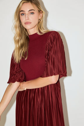 Pleated Mix Media Maxi Dress